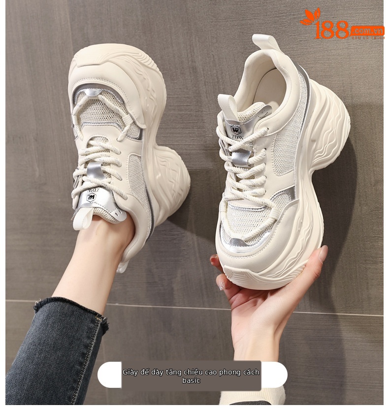Giày thể thao nữ đế dày độn cao phong cách dad sneaker ZDW871-5 — Màu be chi tiết 1