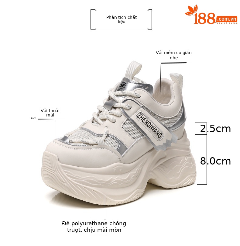 Giày thể thao nữ đế dày độn cao phong cách dad sneaker ZDW871-5 — Màu be chi tiết 3