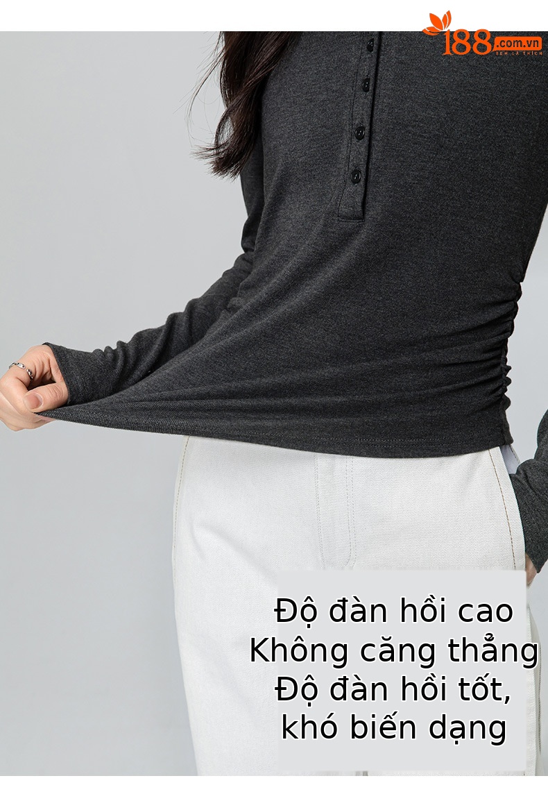 Áo thun nữ tay dài cổ nửa mở ôm eo tôn dáng kiểu Mỹ — Màu vàng ngỗng chi tiết 12