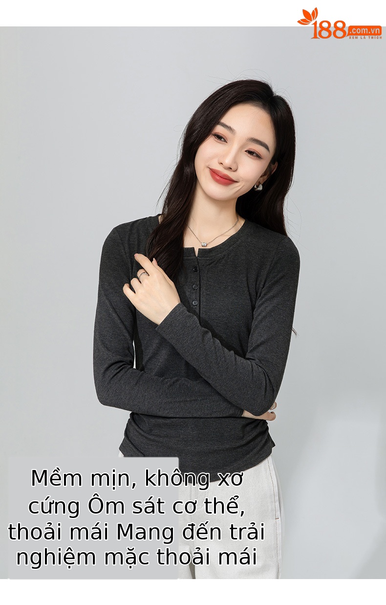 Áo thun nữ tay dài cổ nửa mở ôm eo tôn dáng kiểu Mỹ — Màu vàng ngỗng chi tiết 13