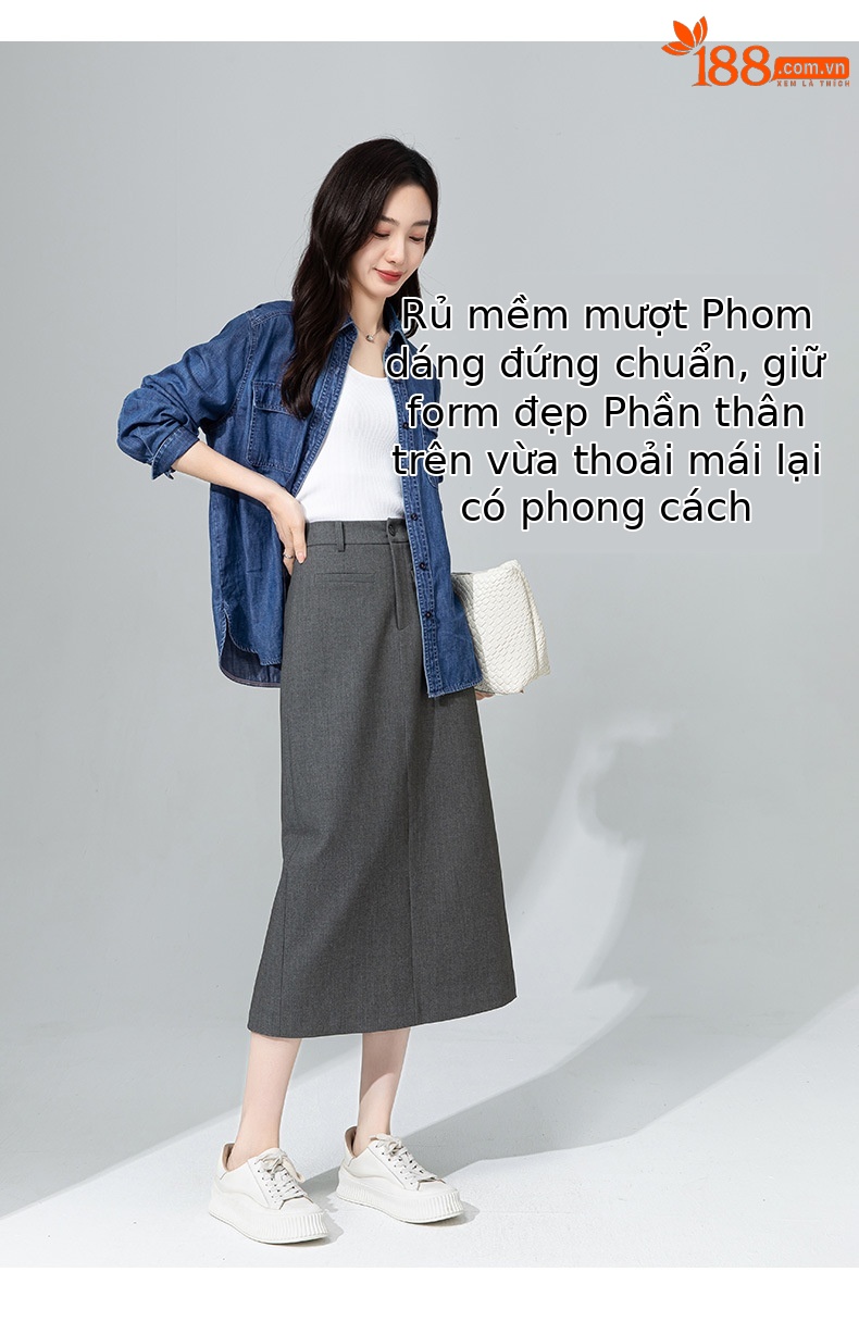 Váy midi len Tencel xám đậm xẻ tà ống suông đa năng — màu xám chi tiết 14