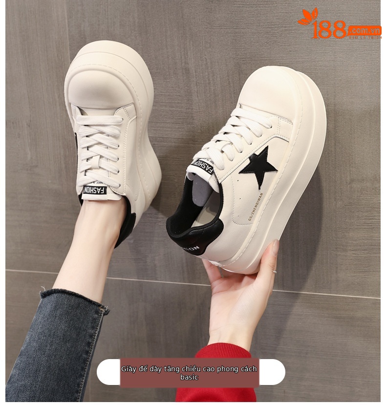 Giày sneaker nữ chunky đế dày tăng chiều cao, form thể thao mùa xuân — Màu đỏ be chi tiết 1
