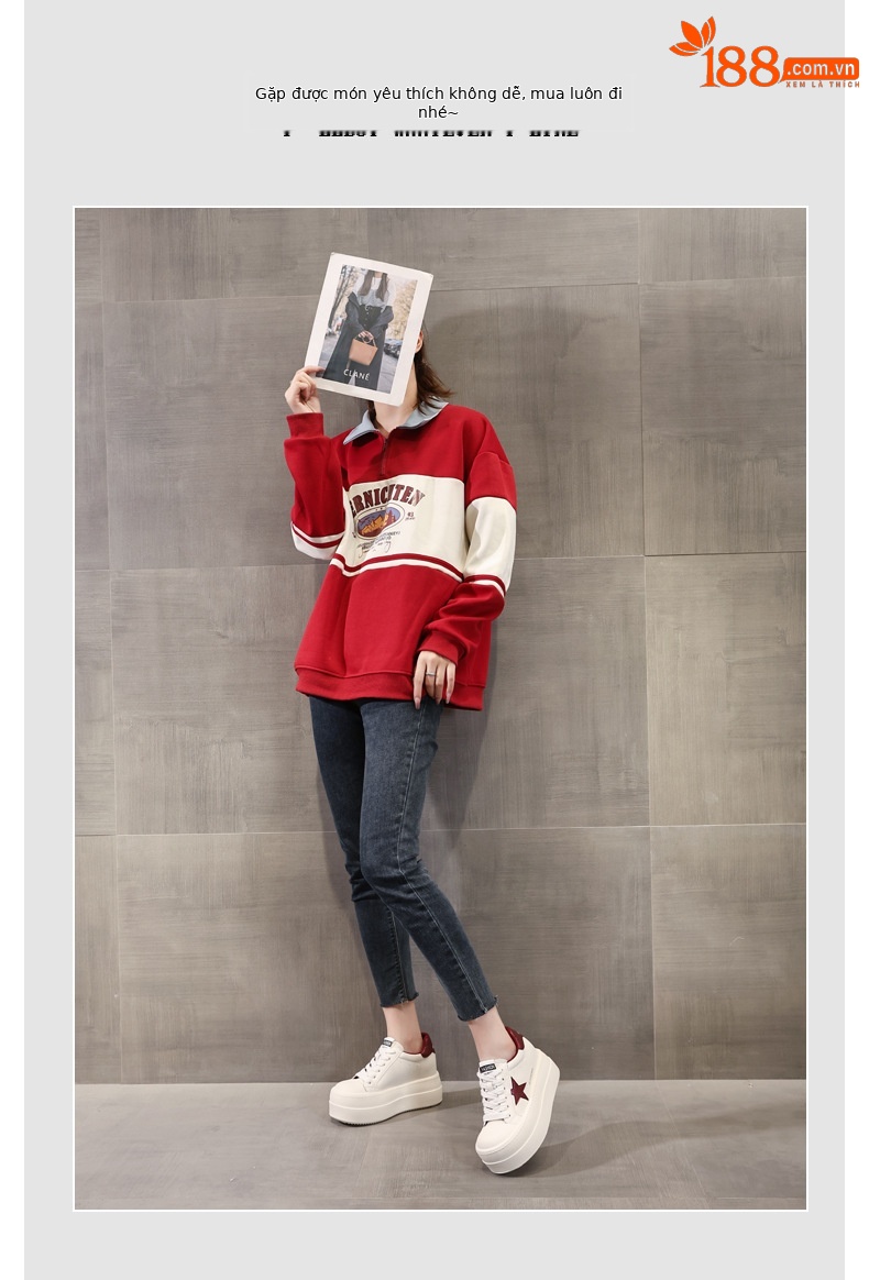 Giày sneaker nữ chunky đế dày tăng chiều cao, form thể thao mùa xuân — Màu đỏ be chi tiết 6