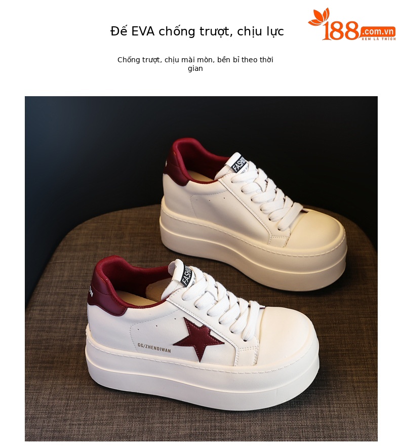 Giày sneaker nữ chunky đế dày tăng chiều cao, form thể thao mùa xuân — Màu đỏ be chi tiết 10