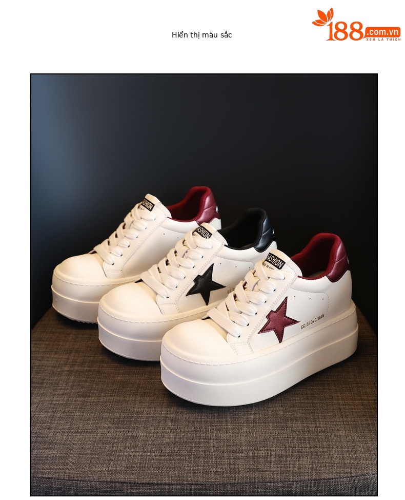 Giày sneaker nữ chunky đế dày tăng chiều cao, form thể thao mùa xuân — Màu đỏ be chi tiết 18