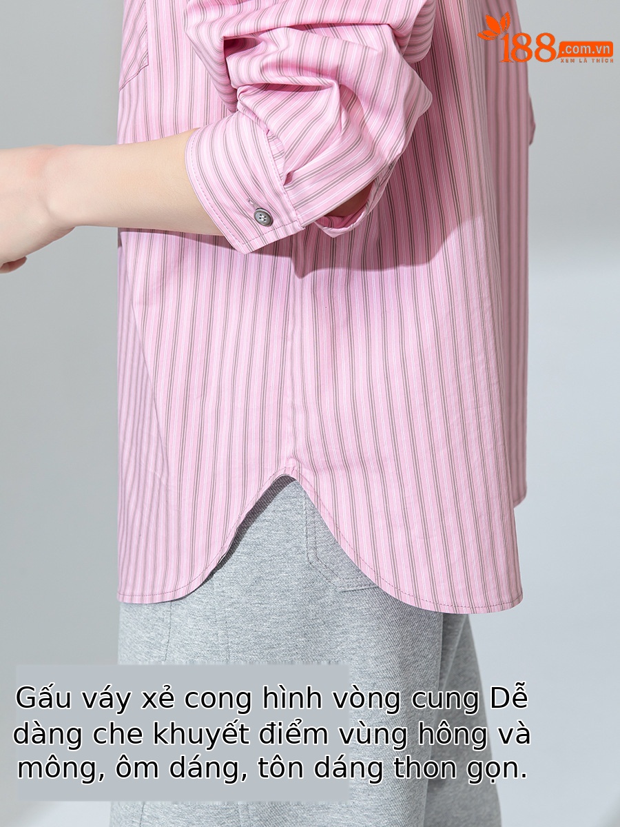 Áo sơ mi dài tay nữ phong cách lười rộng rãi sọc hồng thiết kế mới — Hồng sen