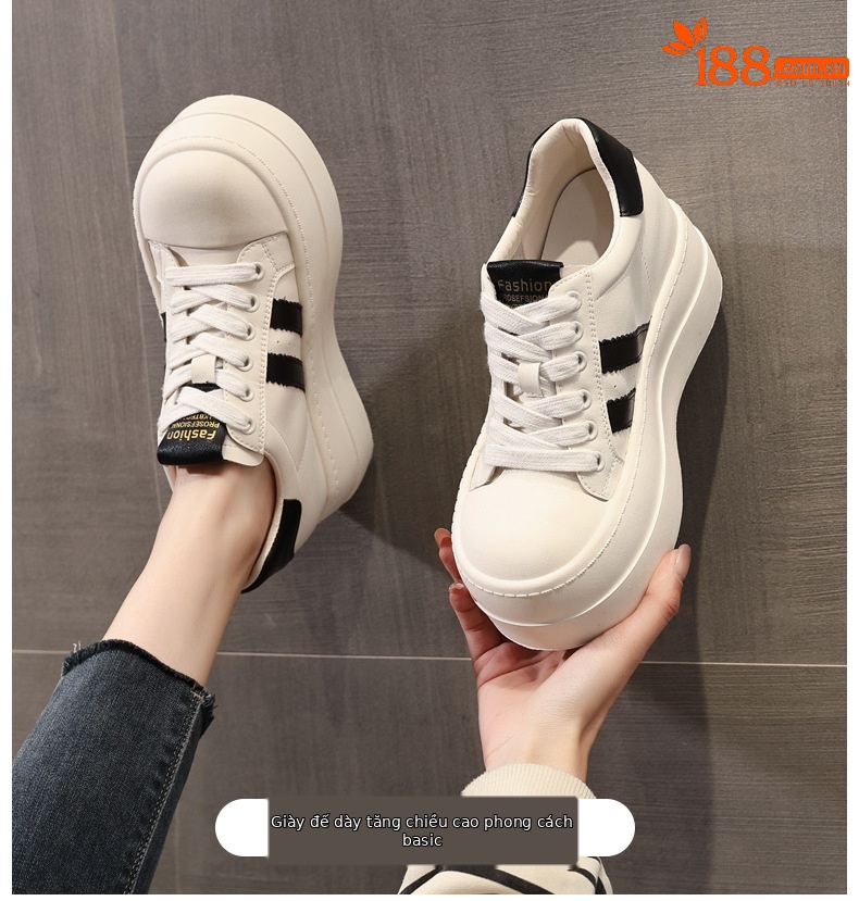 Giày sneaker nữ đế dày tăng chiều cao bên trong, form thể thao mùa xuân — Màu đỏ be chi tiết 1