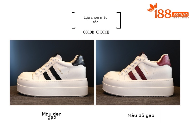 Giày sneaker nữ đế dày tăng chiều cao bên trong, form thể thao mùa xuân — Màu đỏ be chi tiết 2