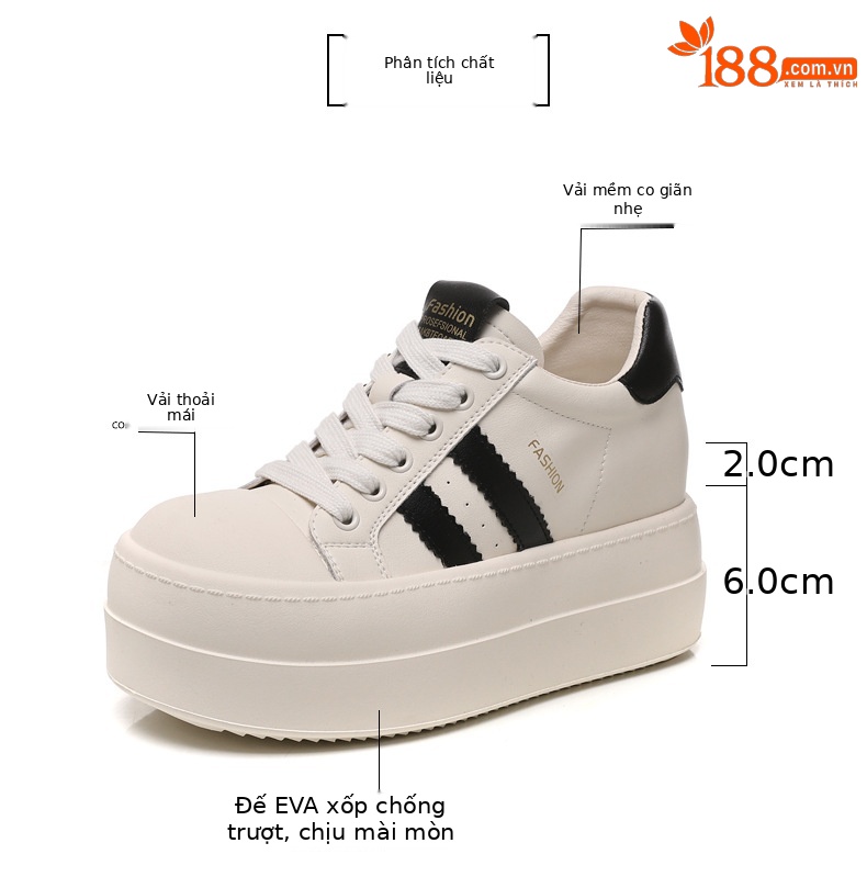 Giày sneaker nữ đế dày tăng chiều cao bên trong, form thể thao mùa xuân — Màu đỏ be chi tiết 3