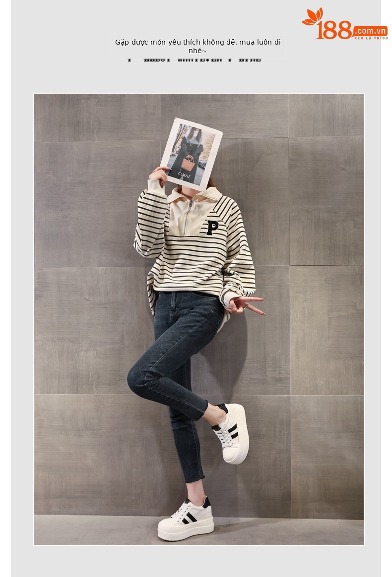 Giày sneaker nữ đế dày tăng chiều cao bên trong, form thể thao mùa xuân — Màu đỏ be chi tiết 6