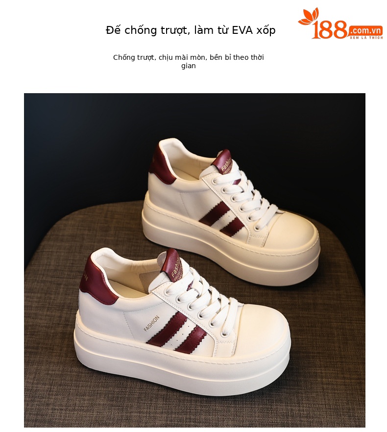 Giày sneaker nữ đế dày tăng chiều cao bên trong, form thể thao mùa xuân — Màu đỏ be chi tiết 10