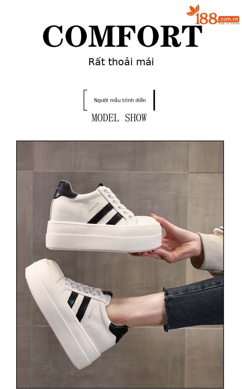 Giày sneaker nữ đế dày tăng chiều cao bên trong, form thể thao mùa xuân — Màu đỏ be chi tiết 11