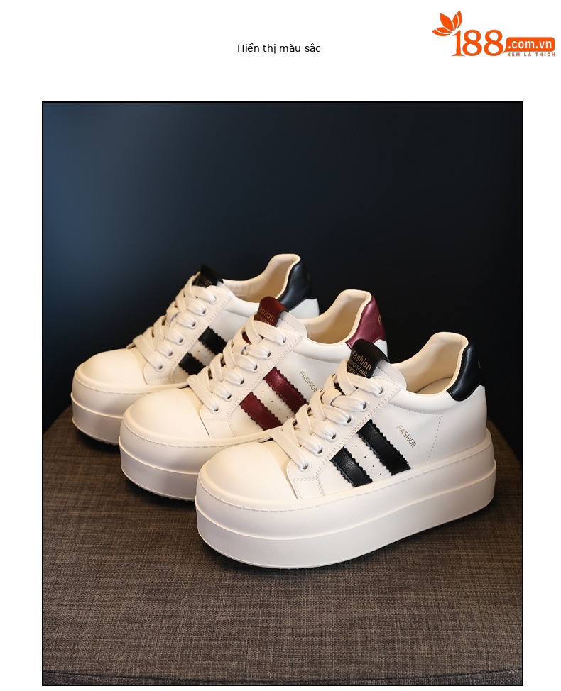 Giày sneaker nữ đế dày tăng chiều cao bên trong, form thể thao mùa xuân — Màu đỏ be chi tiết 18