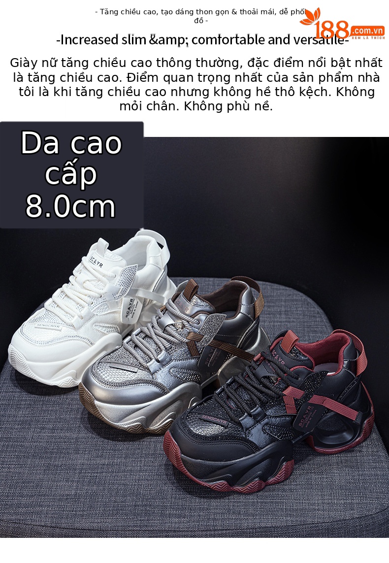 Giày sneaker nữ đế dày platform tăng chiều cao phong cách thể thao thời trang xuân hè 2026 — M2707 màu chì, M2707 màu be, M2707 màu đen chi tiết 2