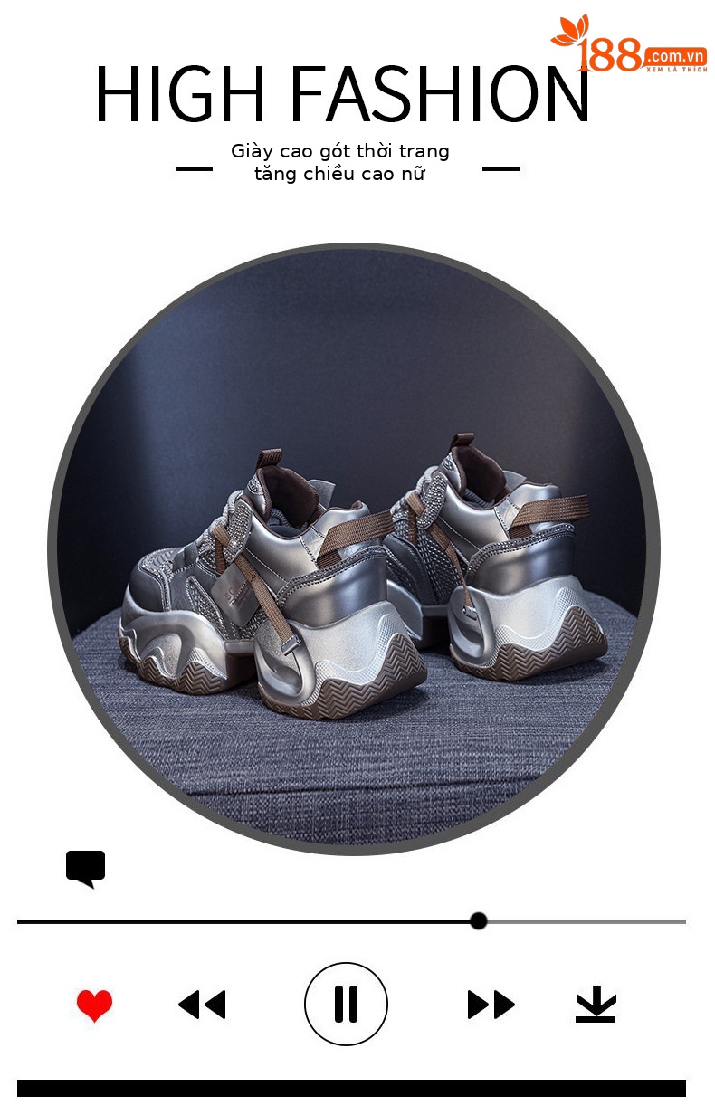 Giày sneaker nữ đế dày platform tăng chiều cao phong cách thể thao thời trang xuân hè 2026 — M2707 màu chì, M2707 màu be, M2707 màu đen chi tiết 5