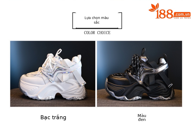 Giày sneaker nữ đế dày độn cao bên trong, phong cách bánh xốp mới mùa xuân — Màu đen chi tiết 2