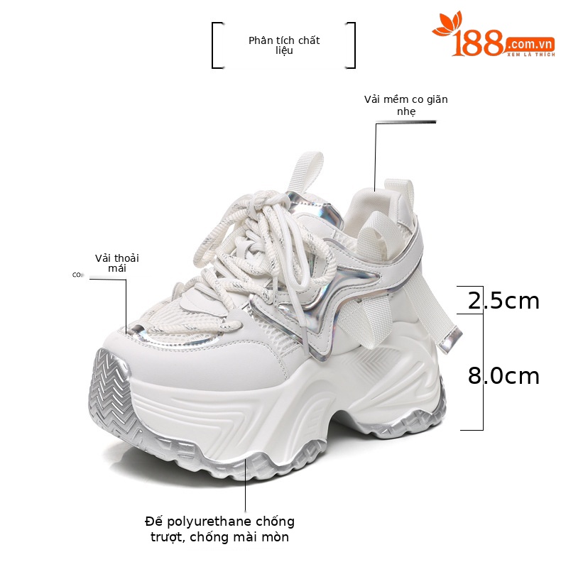 Giày sneaker nữ đế dày độn cao bên trong, phong cách bánh xốp mới mùa xuân — Màu đen chi tiết 3