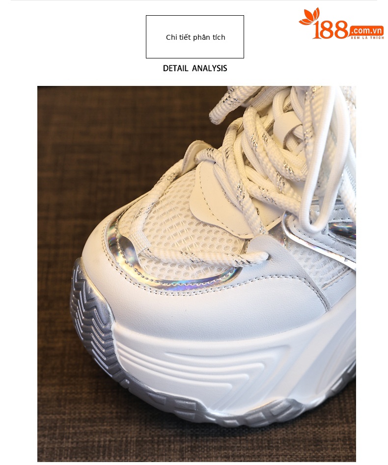 Giày sneaker nữ đế dày độn cao bên trong, phong cách bánh xốp mới mùa xuân — Màu đen chi tiết 7