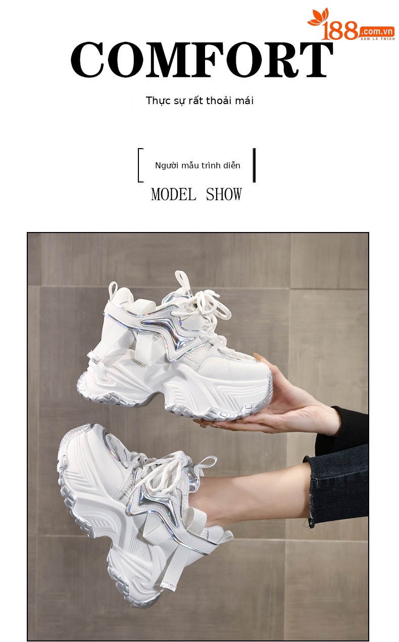 Giày sneaker nữ đế dày độn cao bên trong, phong cách bánh xốp mới mùa xuân — Màu đen chi tiết 11