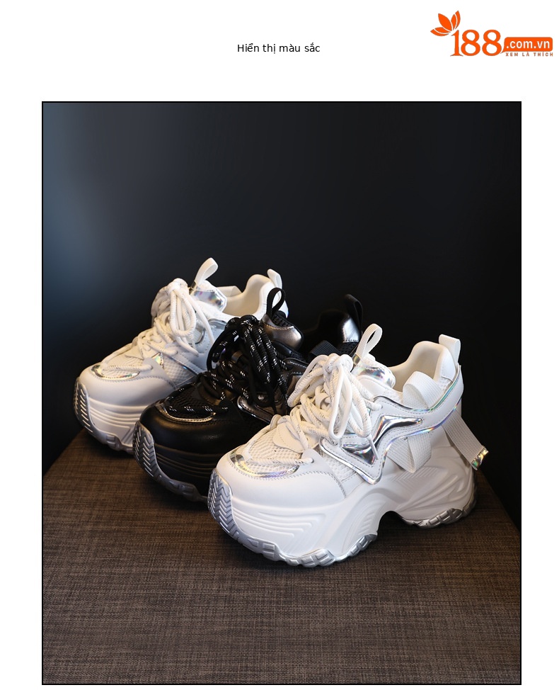 Giày sneaker nữ đế dày độn cao bên trong, phong cách bánh xốp mới mùa xuân — Màu đen chi tiết 18