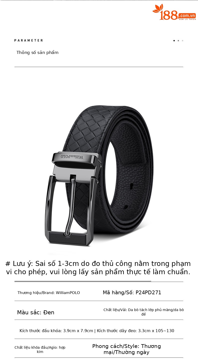 Thắt lưng da bò nam khóa kim Hoàng đế Paul phong cách công sở cao cấp — 120cm, 130cm, 110cm, 125cm chi tiết 11