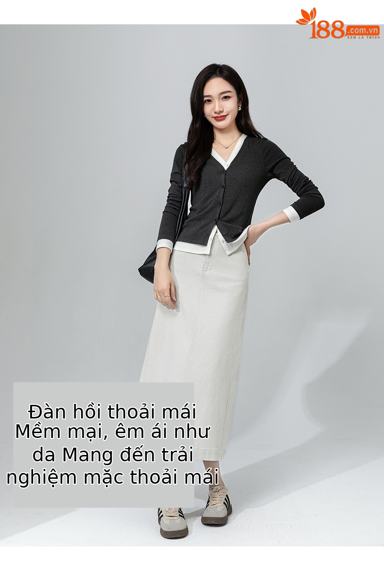 Áo cardigan cotton dệt kim cổ chữ V giả hai mảnh ngắn sành điệu — Màu vàng ngỗng chi tiết 13