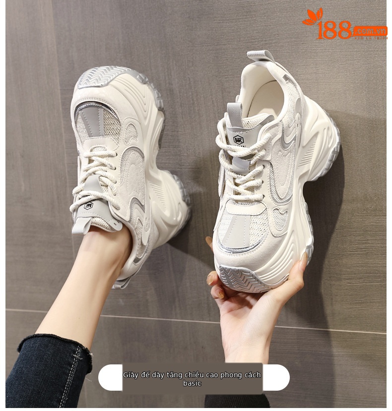 Giày sneaker nữ đế dày độn cao bên trong dáng nhỏ — Màu be chi tiết 1