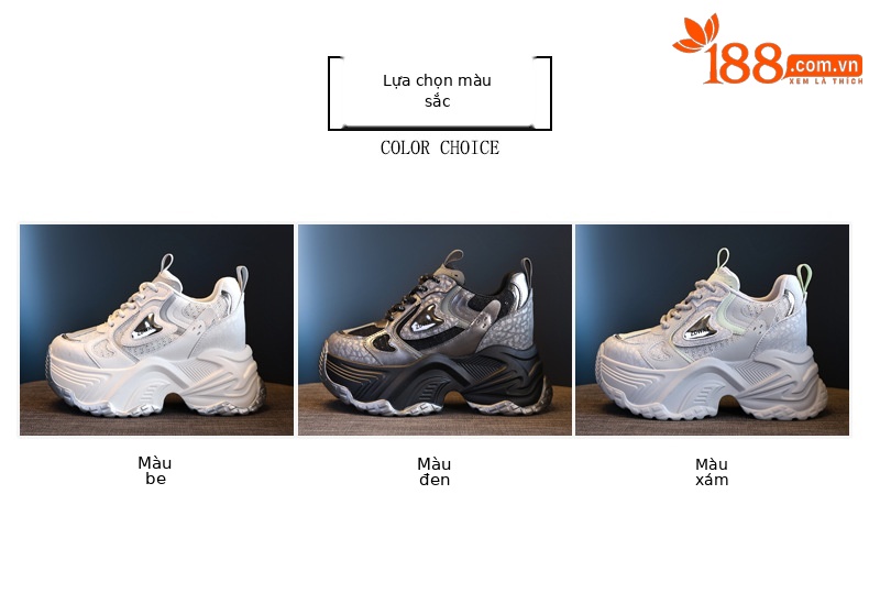 Giày sneaker nữ đế dày độn cao bên trong dáng nhỏ — Màu be chi tiết 2