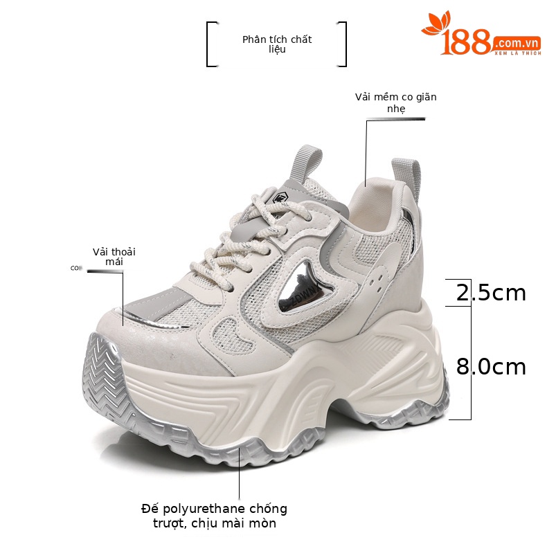 Giày sneaker nữ đế dày độn cao bên trong dáng nhỏ — Màu be chi tiết 3