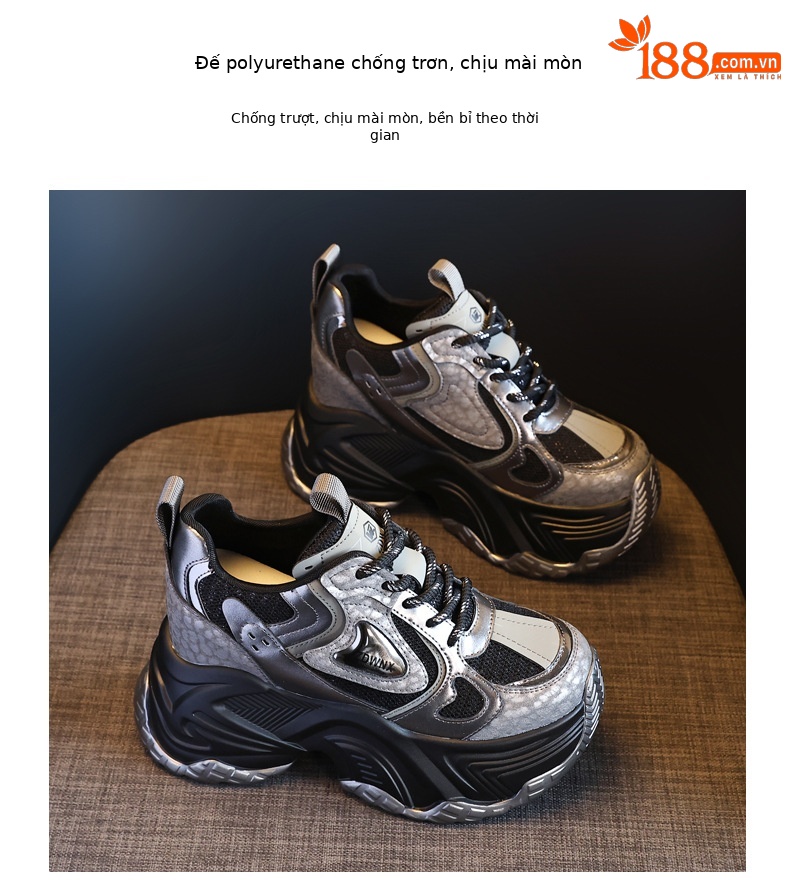 Giày sneaker nữ đế dày độn cao bên trong dáng nhỏ — Màu be chi tiết 10