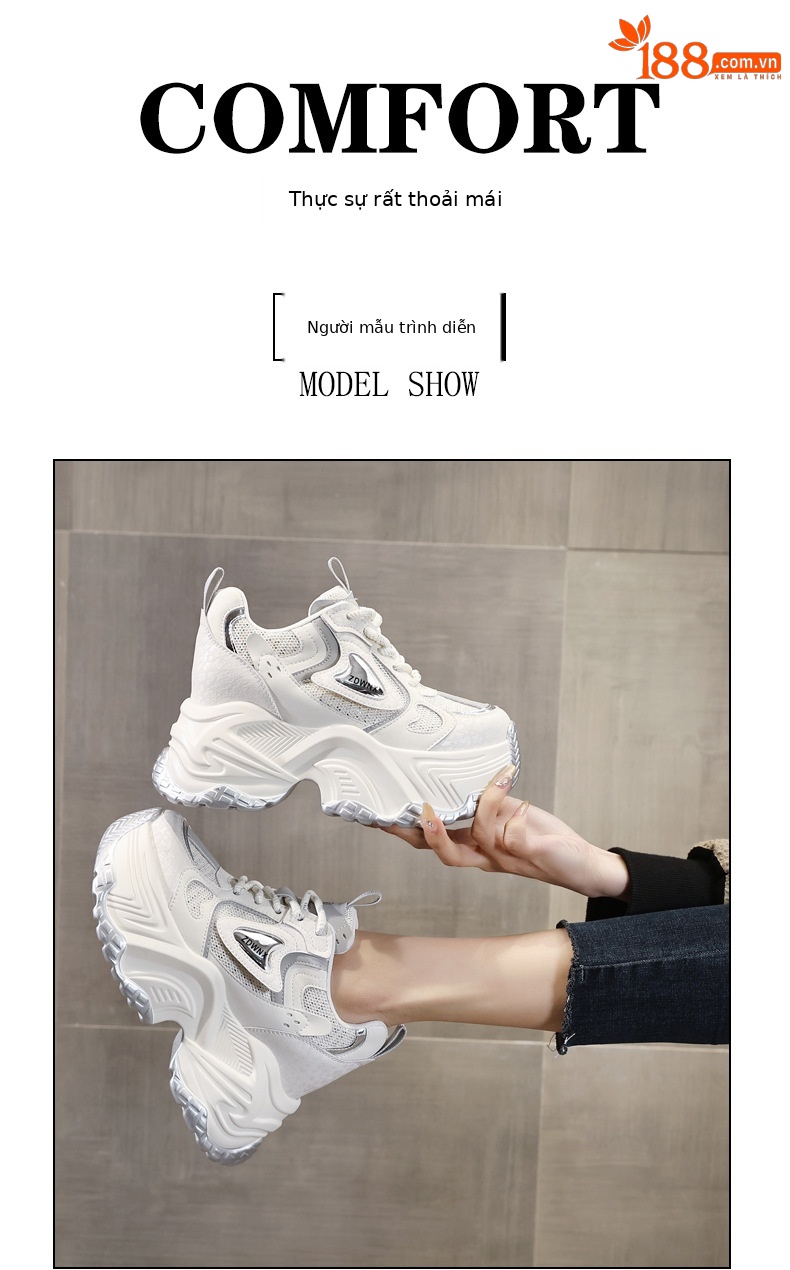 Giày sneaker nữ đế dày độn cao bên trong dáng nhỏ — Màu be chi tiết 11