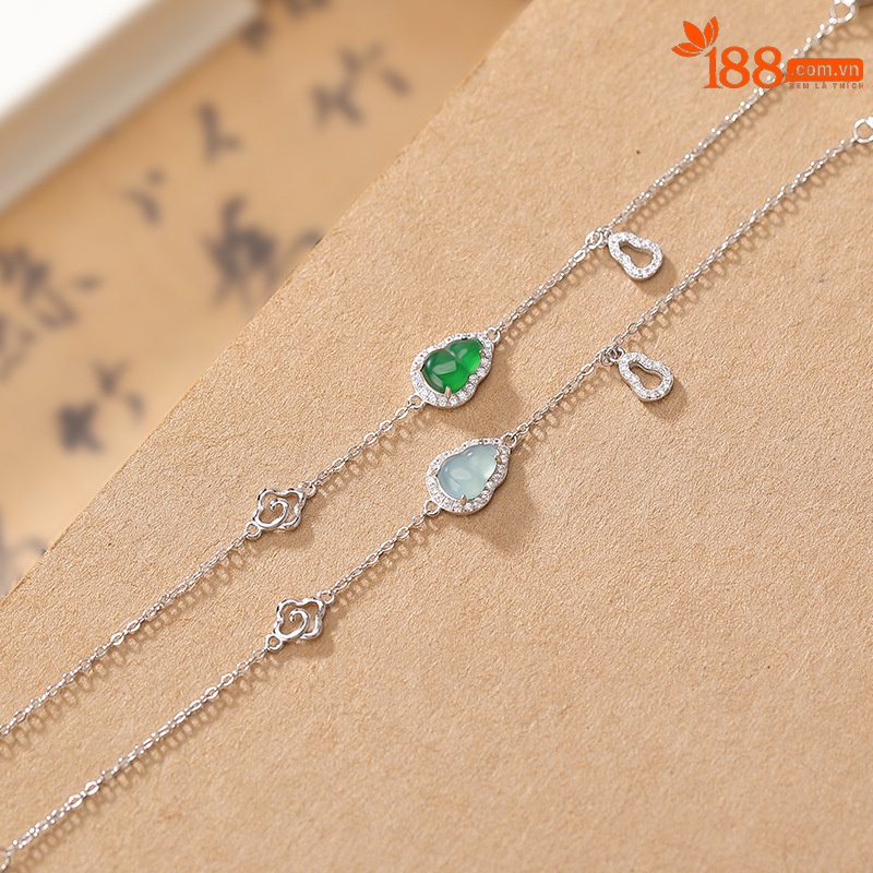 Vòng tay bạc S925 đính ngọc bích và zircon hình bầu nước xanh — Xanh lục mẫu ngọc