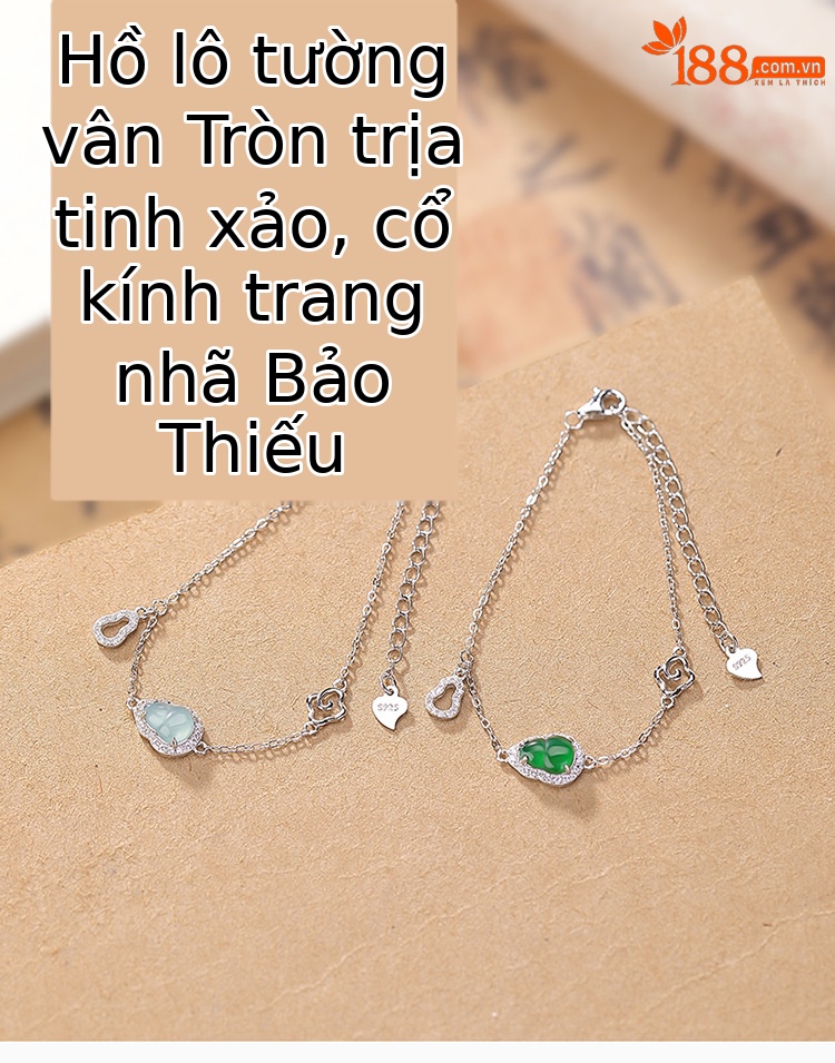 Vòng tay bạc S925 đính ngọc bích và zircon hình bầu nước xanh — Xanh lục mẫu ngọc chi tiết 1