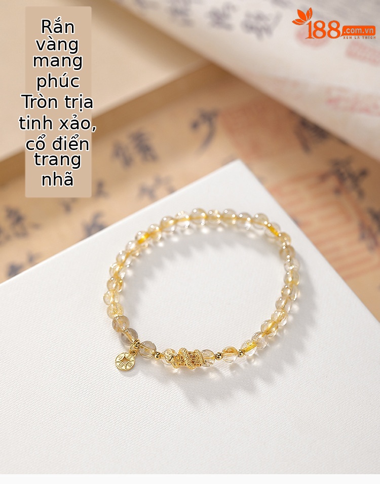 Vòng tay nữ bạc 925 mạ vàng đính đá citrine tròn charm đồng xu rắn — một mảnh chi tiết 1