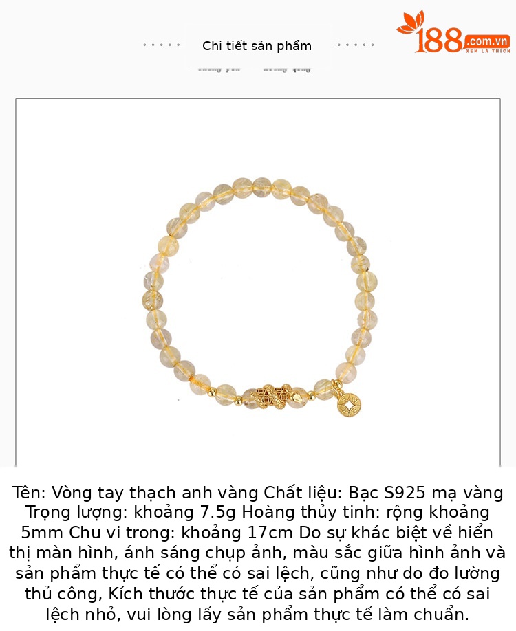 Vòng tay nữ bạc 925 mạ vàng đính đá citrine tròn charm đồng xu rắn — một mảnh chi tiết 2