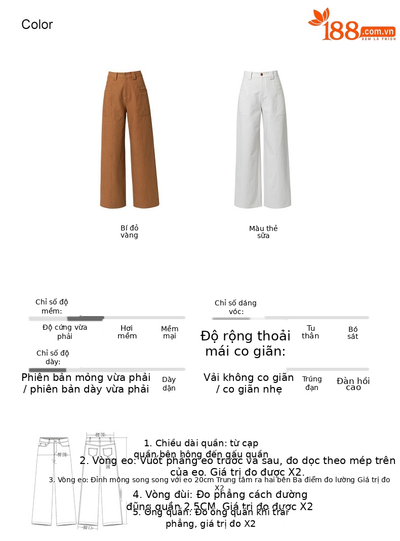 Quần jean nữ cạp cao ống rộng dáng suông chất cotton Tencel mềm mại — Màu bí ngô chi tiết 5