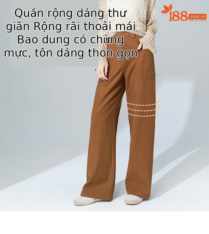 Quần jean nữ cạp cao ống rộng dáng suông chất cotton Tencel mềm mại — Màu bí ngô chi tiết 9