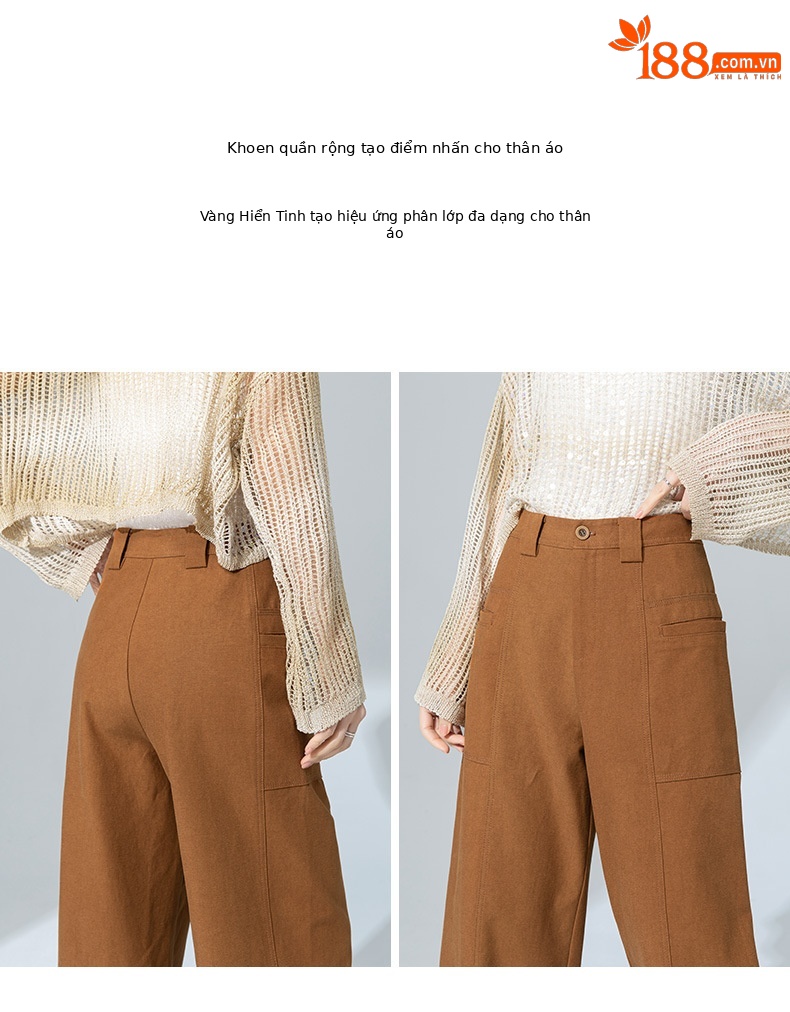 Quần jean nữ cạp cao ống rộng dáng suông chất cotton Tencel mềm mại — Màu bí ngô chi tiết 12