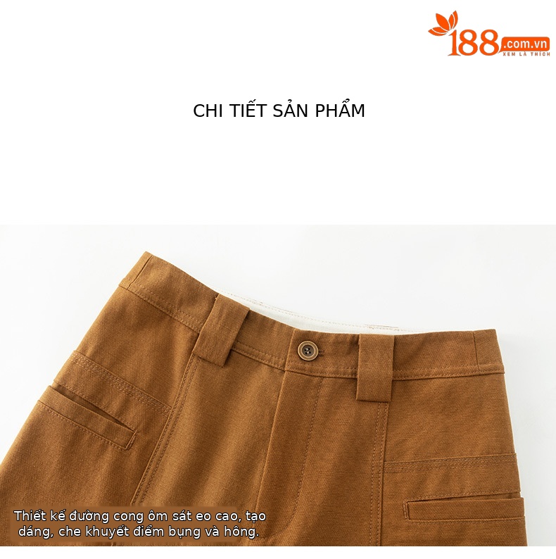 Quần jean nữ cạp cao ống rộng dáng suông chất cotton Tencel mềm mại — Màu bí ngô chi tiết 15