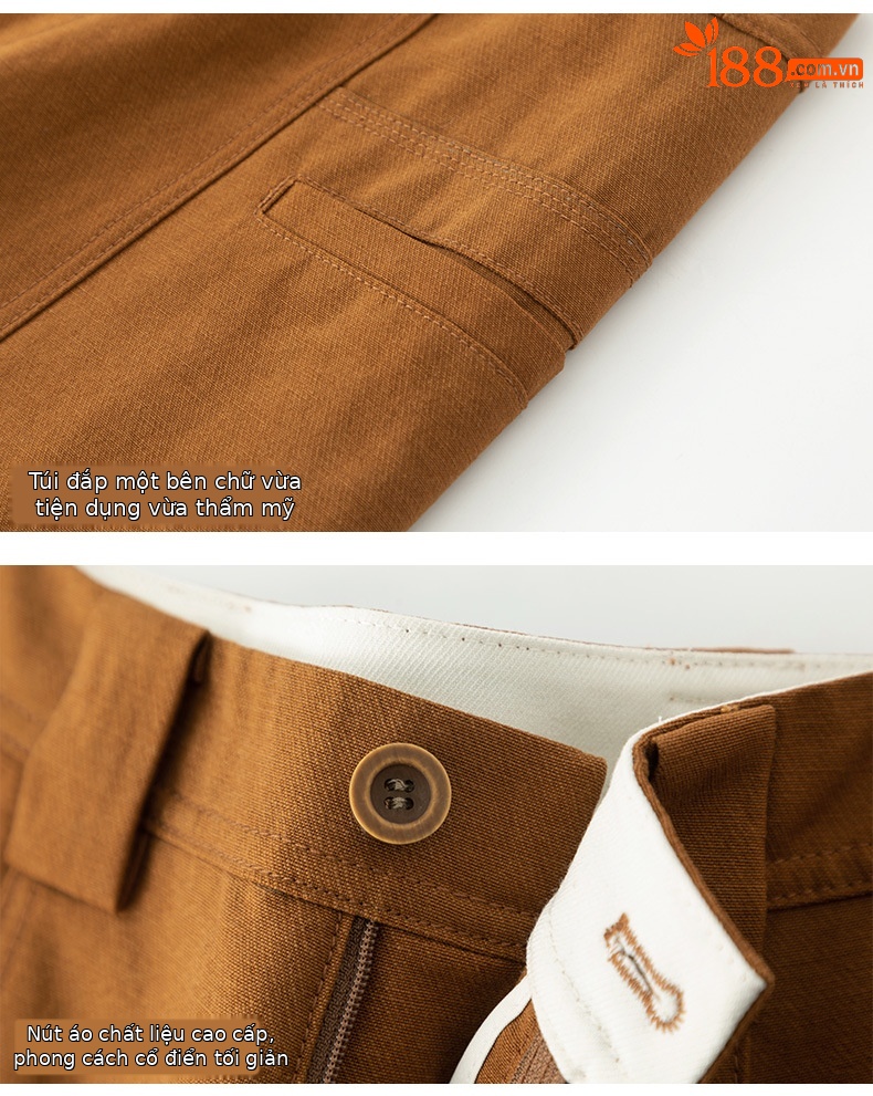 Quần jean nữ cạp cao ống rộng dáng suông chất cotton Tencel mềm mại — Màu bí ngô chi tiết 16