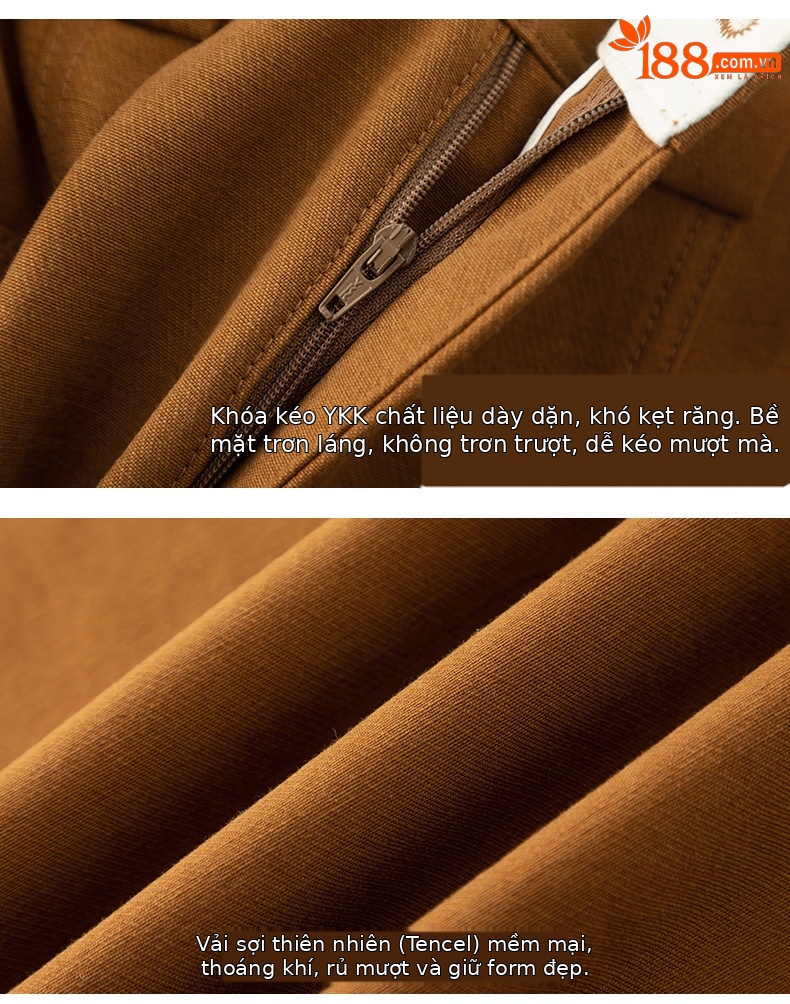 Quần jean nữ cạp cao ống rộng dáng suông chất cotton Tencel mềm mại — Màu bí ngô chi tiết 17