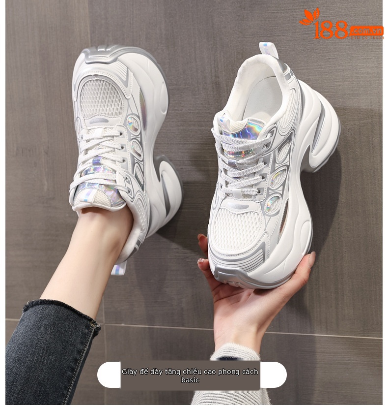 Giày sneaker nữ chunky đế dày độn cao bên trong, phong cách thể thao thường ngày — Màu trắng chi tiết 1