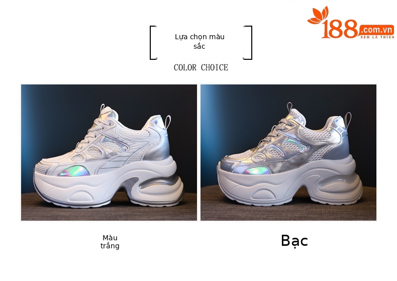 Giày sneaker nữ chunky đế dày độn cao bên trong, phong cách thể thao thường ngày — Màu trắng chi tiết 2