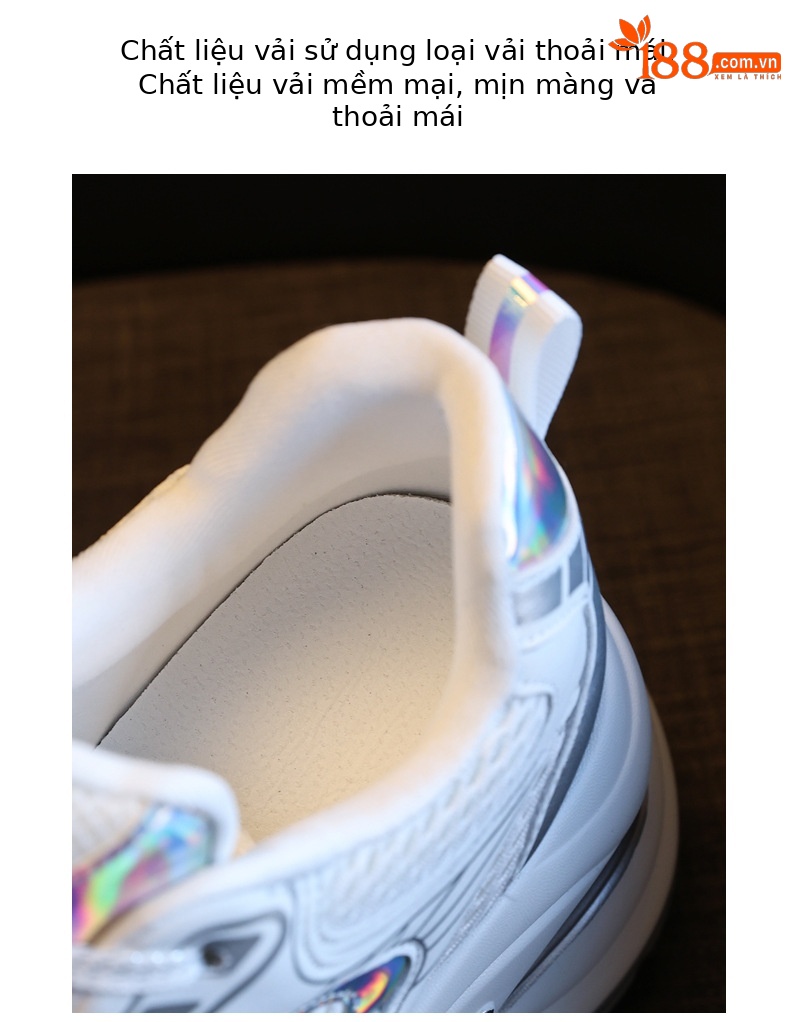 Giày sneaker nữ chunky đế dày độn cao bên trong, phong cách thể thao thường ngày — Màu trắng chi tiết 8