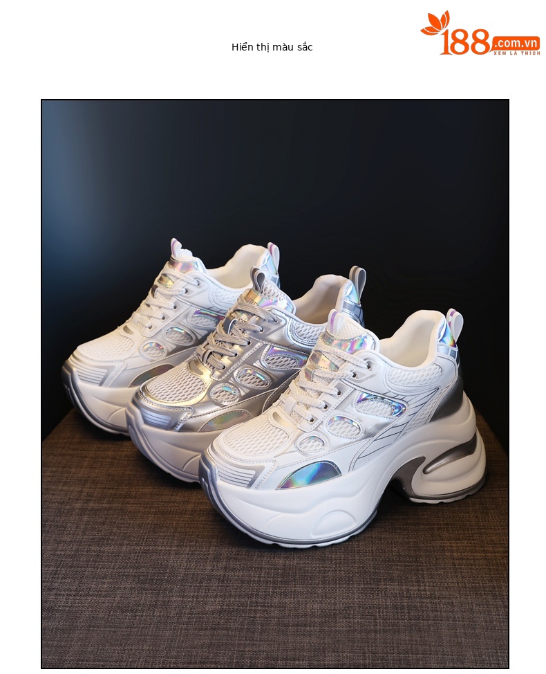 Giày sneaker nữ chunky đế dày độn cao bên trong, phong cách thể thao thường ngày — Màu trắng chi tiết 18