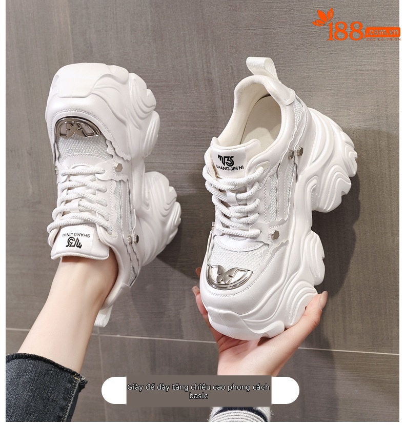 Giày sneaker nữ chunky đế dày tăng chiều cao, phong cách thể thao — Màu trắng chi tiết 1
