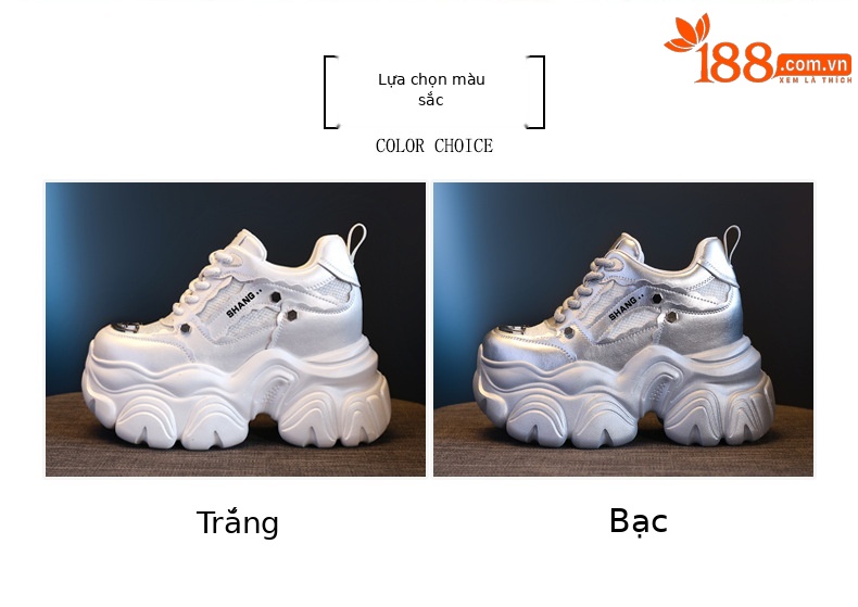 Giày sneaker nữ chunky đế dày tăng chiều cao, phong cách thể thao — Màu trắng chi tiết 2