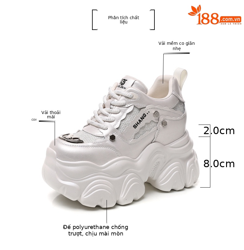 Giày sneaker nữ chunky đế dày tăng chiều cao, phong cách thể thao — Màu trắng chi tiết 3