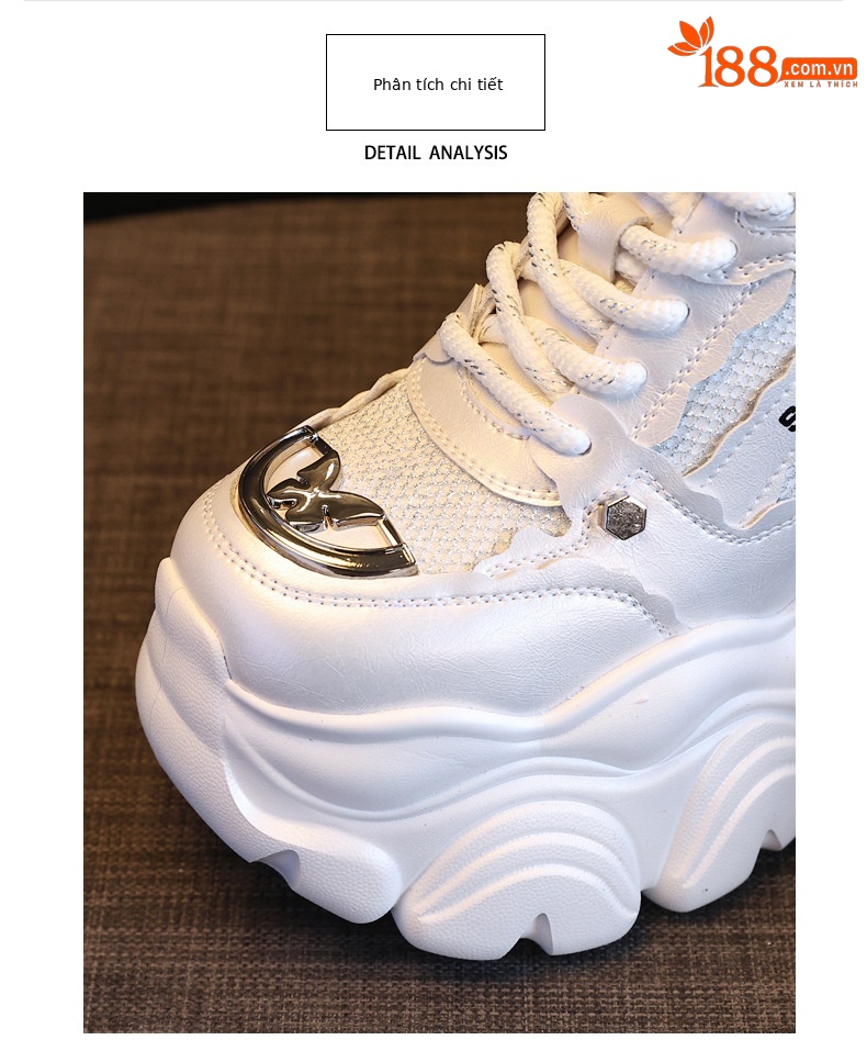 Giày sneaker nữ chunky đế dày tăng chiều cao, phong cách thể thao — Màu trắng chi tiết 7