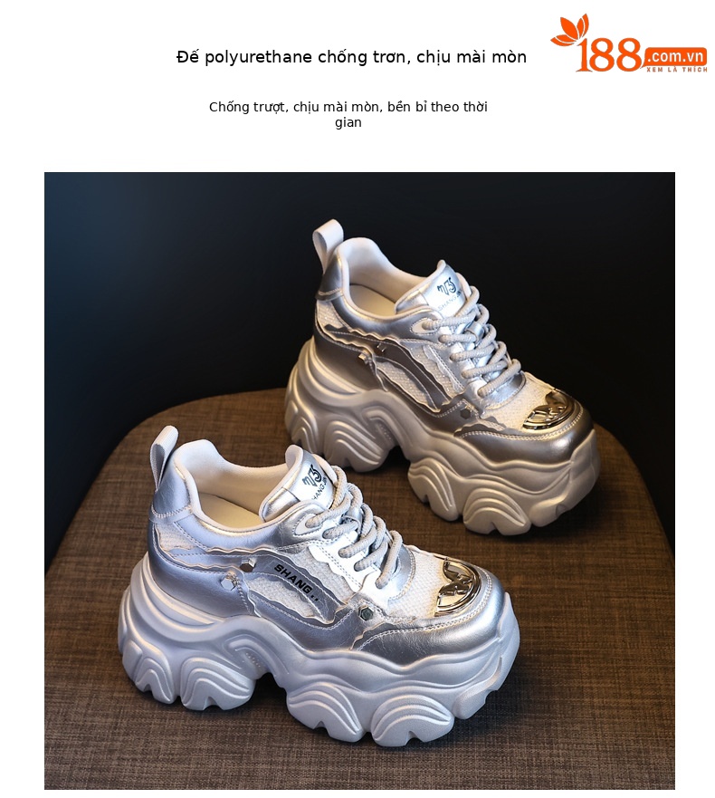 Giày sneaker nữ chunky đế dày tăng chiều cao, phong cách thể thao — Màu trắng chi tiết 10